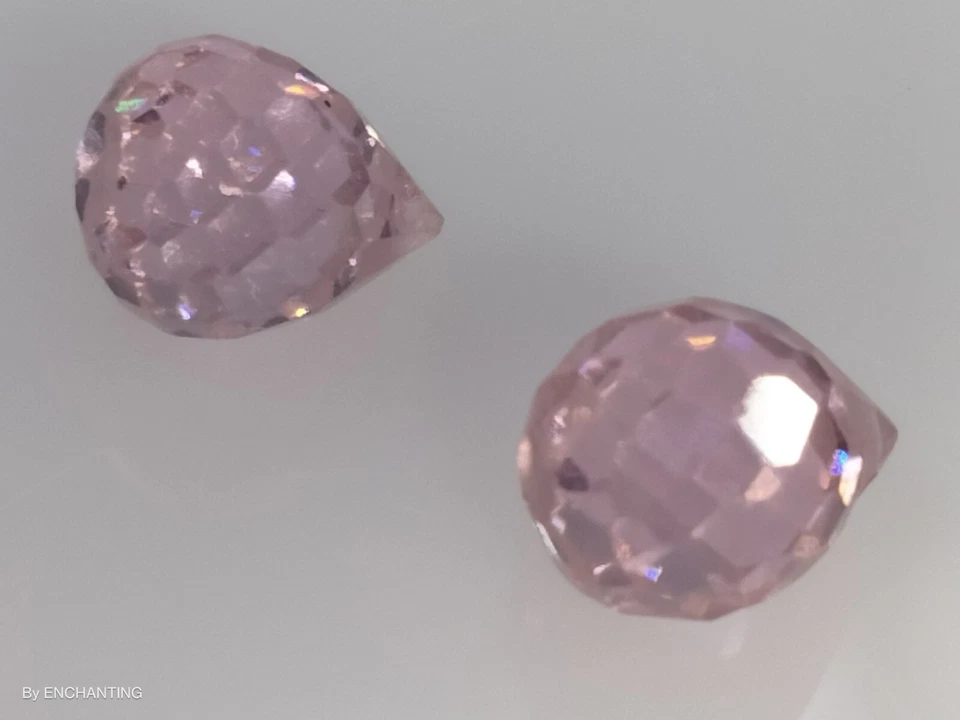 8 Pcs Set- Light Pink Faceted Cubic Zirconia Teardrops 7mm X 5.5mm -Top-Drilled - Image 2 of 4