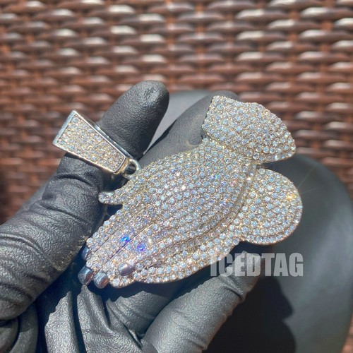 ICED BLING OUT GOLD PLATE ALLOY CUBIC ZIRCONIA LARGE PRAYING HAND HIPHOP PENDANT - Picture 7 of 9