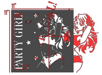 11''x11'' Clear Plastic Stencil - Party Girl (MP61)
