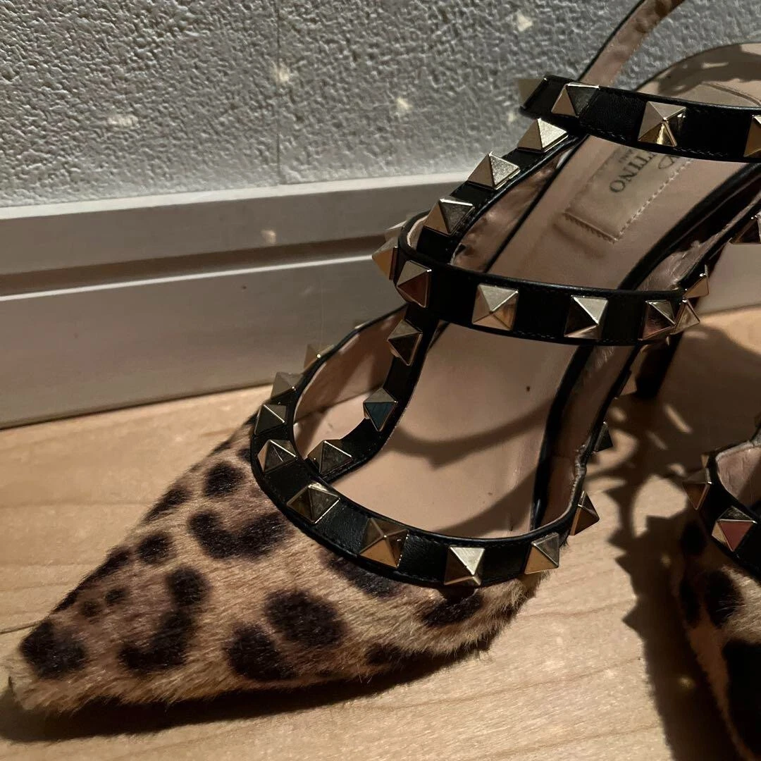 VALENTINO GARAVANI Rockstud Pumps Leopard Size 37 Made in ITALY