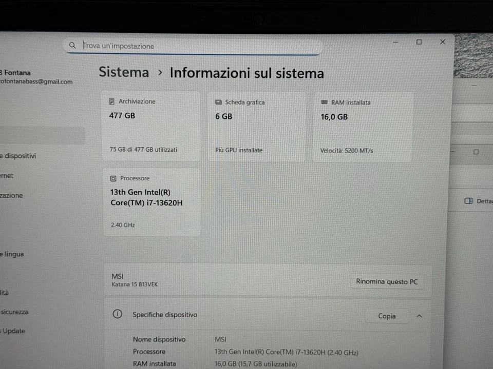MSI Katana 15 B13VEK i7 16GB 512GB RTX 4050 Gaming Laptop Windows 11 - Immagine 2 di 4