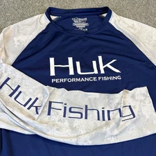 Huk Men's Performance Fishing Long Sleeve Shirt Athletic Blue Camo Size L