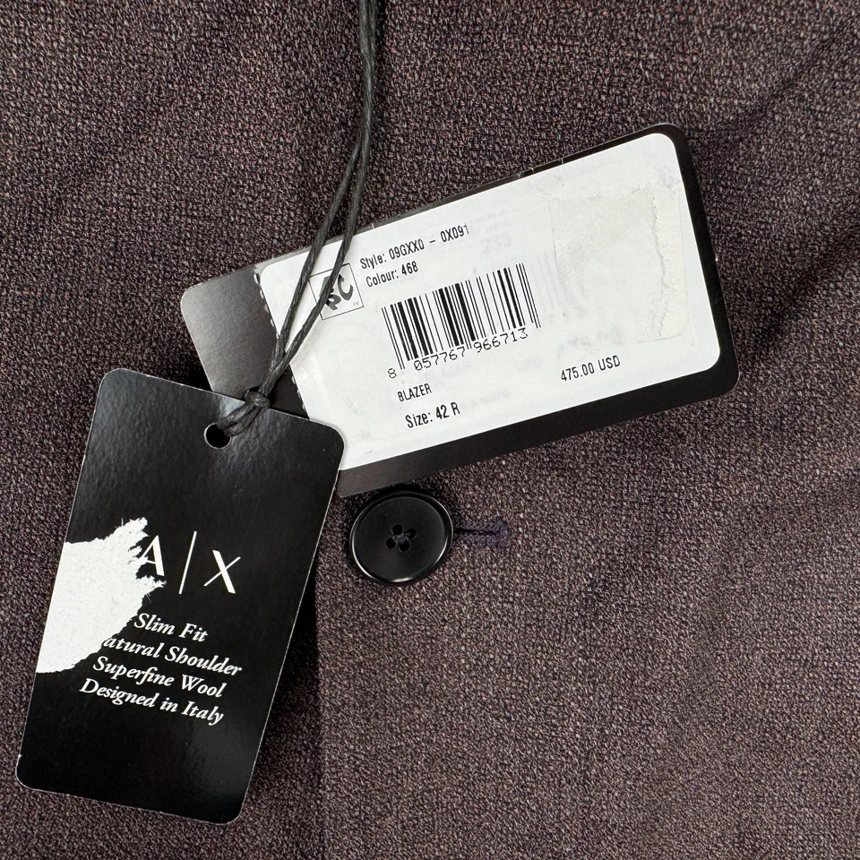 Armani Exchange Mens Slim Fit Wool Blazer Sport Coat Brown 42R - Image 3 of 4