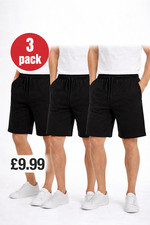 3 Pack Mens Fleece Shorts Sweat Summer Jogger Plain Jersey Jogging Pocket New