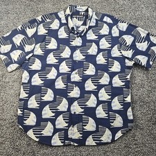 Reyn Spooner Hawaiian Shirt 2XL Blue Sailboats AOP Cotton Aloha Tropical