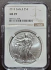 2015 American Silver Eagle $1 Dollar Coin 1 Oz 0.999 Fine NGC Certified MS69