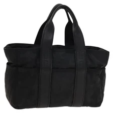 HERMES Acape Luco PM Hand Bag Nylon Black Silver Auth bs28738