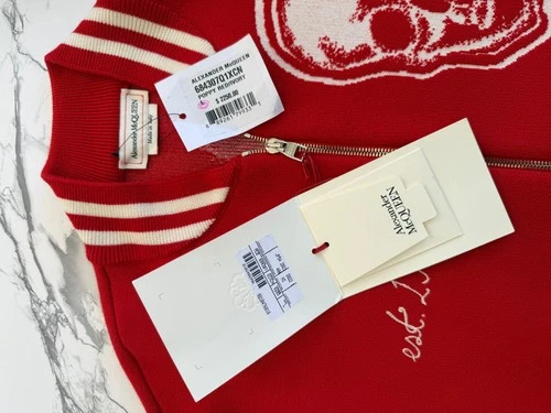 Alexander McQueen Varsity Jacket bomber Red / Ivory Oversize Large PTP 24" $2250 image 5