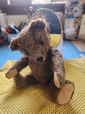 Steiff Vintage Mohair Plush Bear Brown 5-Way Jointed, Steiff Button on ear.12",