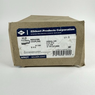 (2) Elkhart EPC 101-R Copper Reducer Coupling 3 x 2-1/2 C x C Wrot Solder Joint