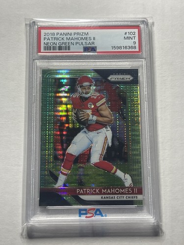Patrick Mahomes II 2018 Panini Prizm #102 Neon Green Pulsar PSA 9 Kansas City !