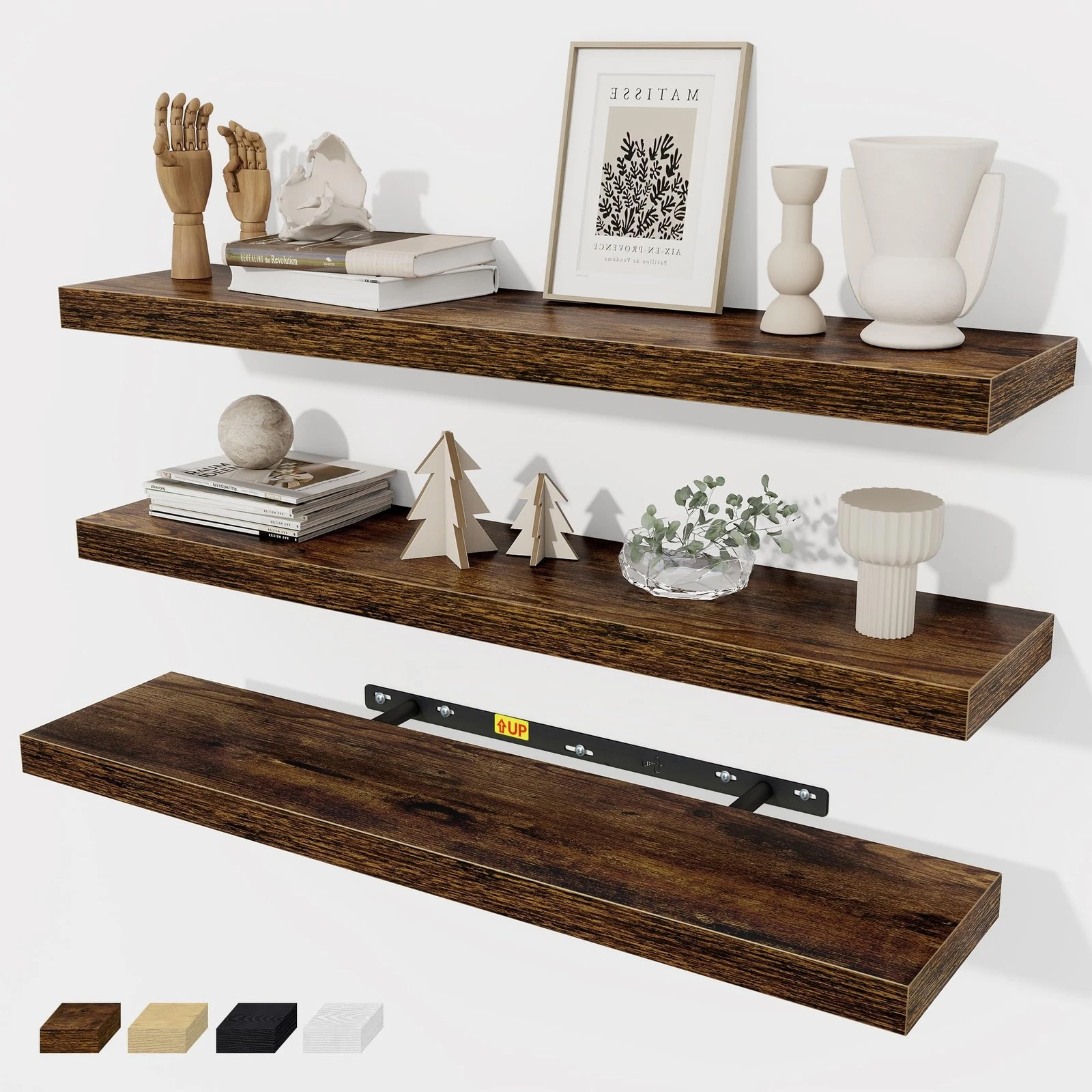 Fun Memories Floating Shelves Wall Shelf 30 Inch Long Rustic Wood Bathroom