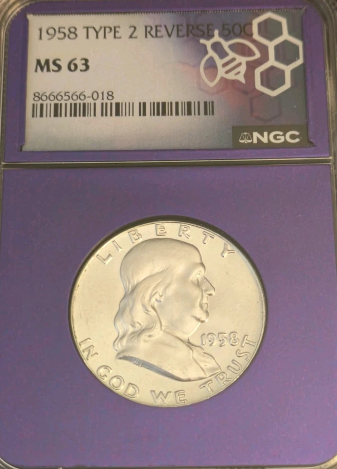 Lot of 2 : 1) 1958 T2 REV. Franklin Half $ MS63 + 1 -1947 D Lincoln 1¢ MS65 RD - Image 2 of 4