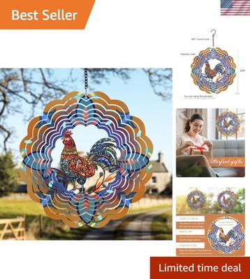 Enchanting 12-Inch Rooster Metal Wind Spinner for Indoor & Outdoor Use
