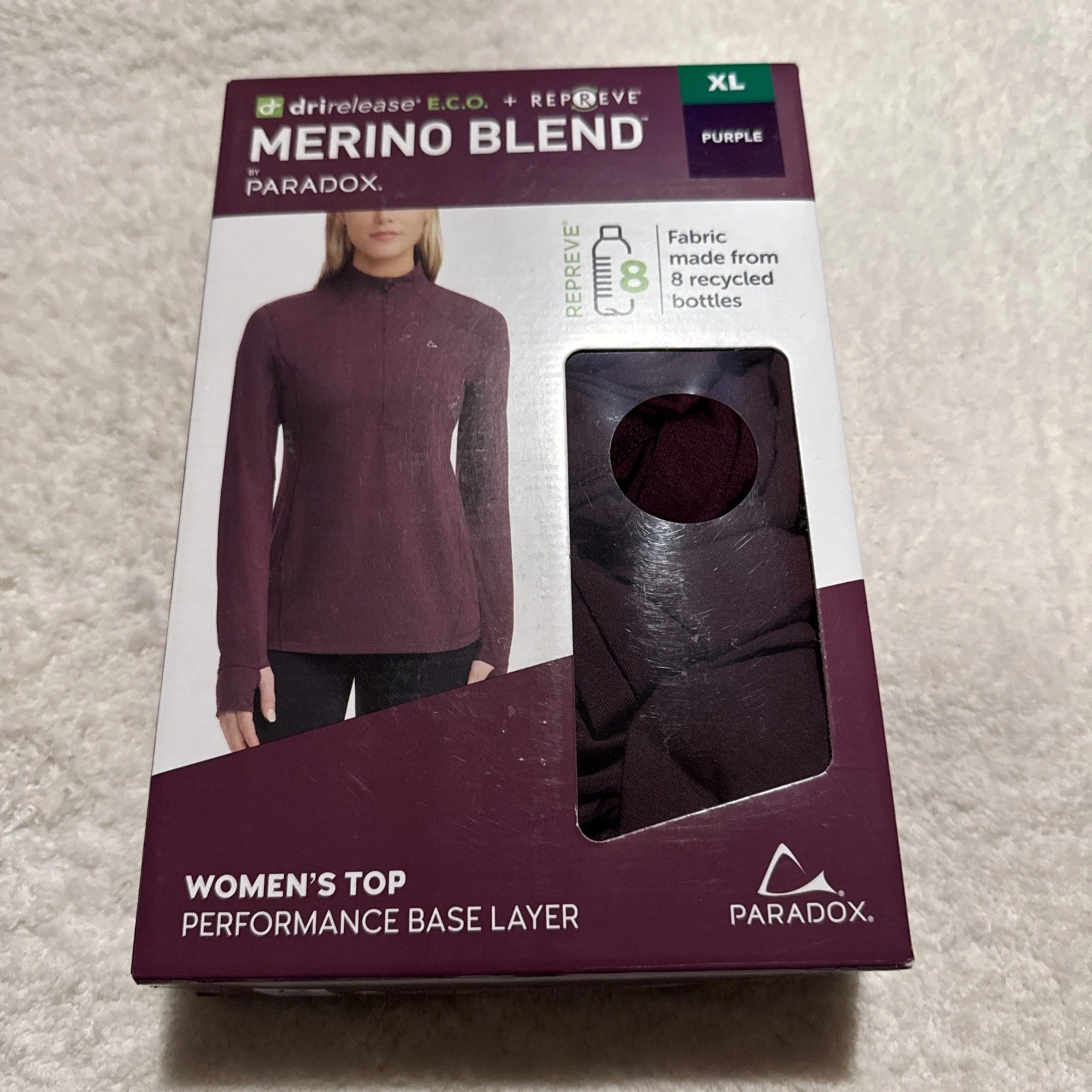 Paradox Women's Merino Blend Performance Base Layer Top, Purple, Size XL