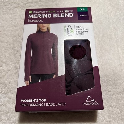 Paradox Women's Merino Blend Performance Base Layer Top, Purple, Size XL