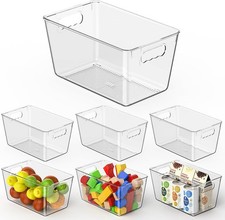 6 Pack Clear Plastic Storage Bins Pantry Organisers 25x15x13cm Medium | Versatil