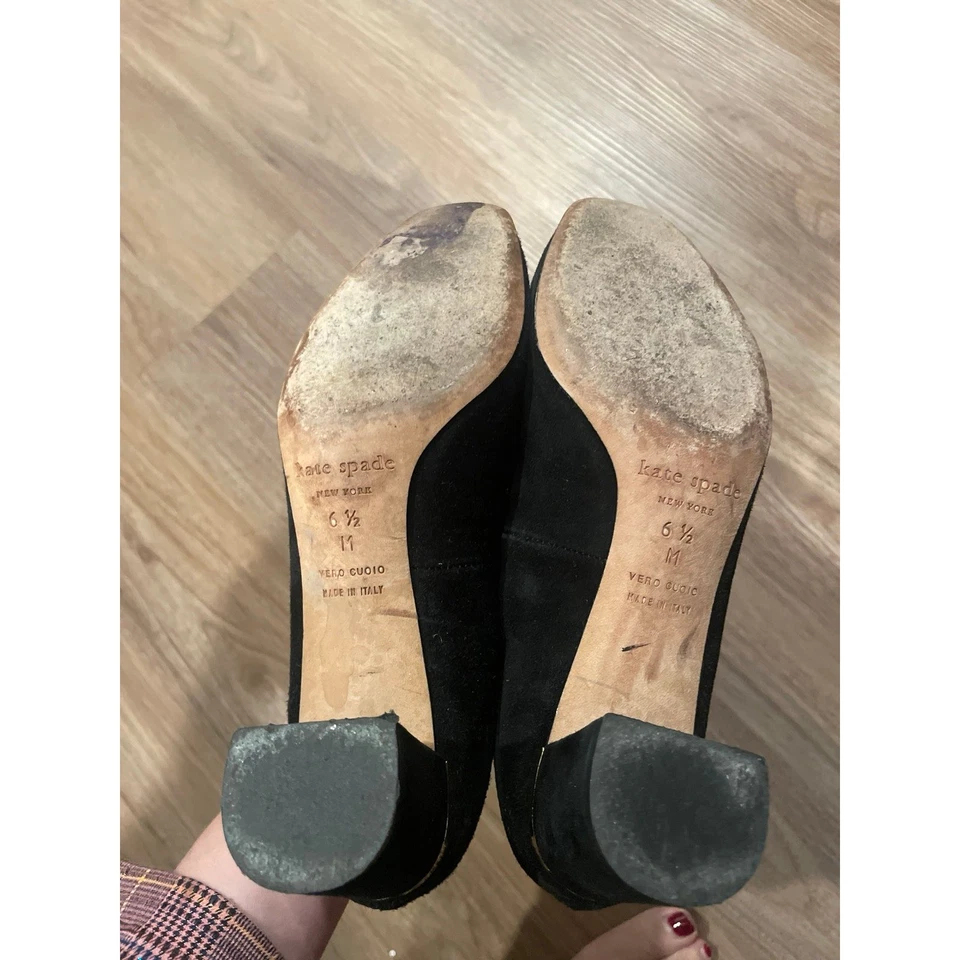 Kate Spade Negro Gamuza Bloque Tacón Mujer Zapato Talla 6.5 Foto 4 de 4