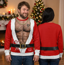 Men's Funny Santa Christmas Sweatshirt 3D Print Ugly Xmas Pullover Hacci Fleece