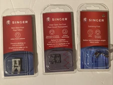 Singer New Lot of 3 Presser Feet Gathering ~ Clear Open Toe ~ Non-Stick