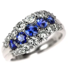 Pt900 Sapphire Diamond Ring 1.10ct D0.92ct - Auth free shipping from Japan- Auth