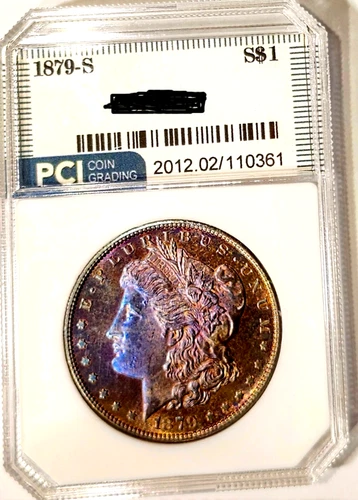 1879-S Gem BU ++ Morgan Dollar Rainbow Color Toned Obverse Eye Appeal + No Res.