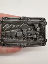 History of Railroad Train Car Vintage 1984 Siskiyou Pewter Belt Buckle A-29
