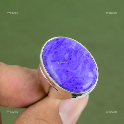 Womens day Deal Third Eye Chakra Charoite Gemstone Statement New Ring 925 Silver