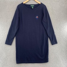 Lauren Ralph Lauren Dress Womens Small Navy Sweater Embroidered Logo Knit Mini