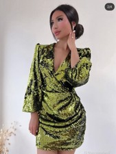 SALE! ZARA NWT SS21 WOMAN MINI SEQUIN WRAP DRESS Green REF 9643/721 SIZE XS