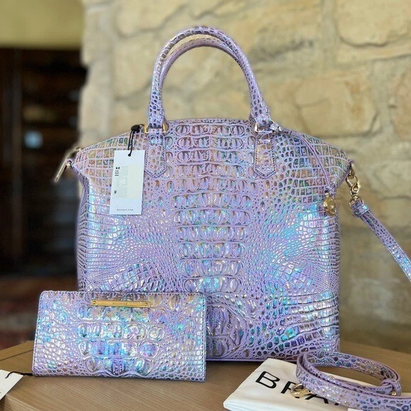 Brahmin Violet Wonderland Large Duxbury Genuine Leather Satchelu0026wallet set  NWT | eBay