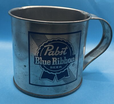 Rare Vintage Pabst Blue Ribbon Steel Cup Mug PBR Beer Collectible Blue Velvet