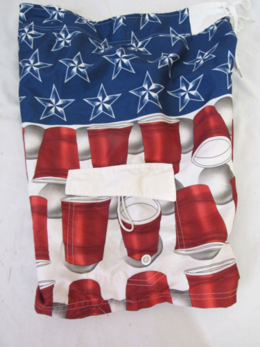Carbon Red/White/Blue Pong Boardshorts Mens Swim Shorts, Size 34