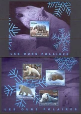 STA267 Central African Rep 2014 MNH 2 Sheets High CV Wild Aniamls Polar Bear