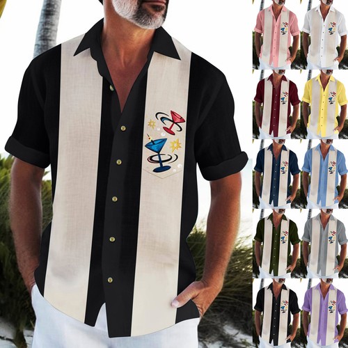 Men's Hawaiian Shirt, Button Down Short Sleeve Vintage Bowling Beach Shirts