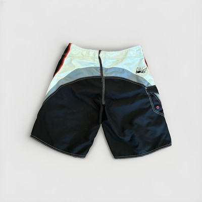 Y2K Billabong Board Shorts Mens 30 Black Red Silver Surf Swim Trunks 2000s