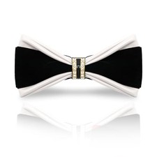 PU Leather Mens Bow Tie Rhinestone Pre-tied Bow Ties for Men White and Black