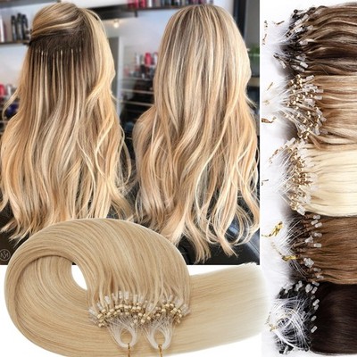 200 Strähnen Microring Loop Remy Echthaar Extensions Haarverlängerung Schwarz 1g