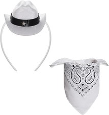 Cowboy Hat Cowgirl Mini Hat Headbands with Bandana for Women Halloween Birthday