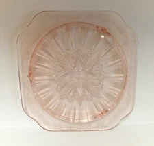 Vintage Pink Depression Jeanette Glass Adam Serving Plate Footed 10”x10”