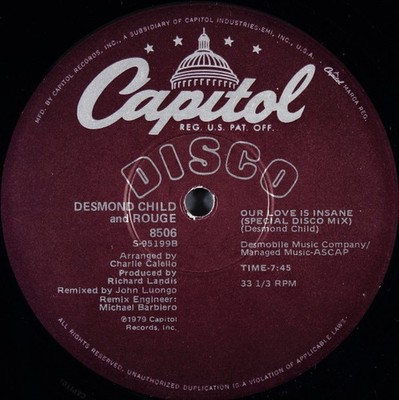 Desmond Child And Rouge - Our Love Is Insane (12'', Single) (Near Mint (NM or M-)