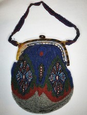 Antique Art Deco Beaded Purse Celluloid Frame Jewel Tone 1920s Flapper Nouveau