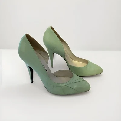 Escarpins En Cuir Vert Eau - Année 70-Italie- Shalako-Taille 37,5 - Photo 1/4