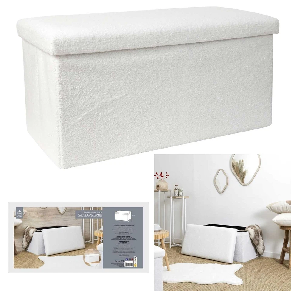 , HD0059, Bouclette Klappbank Truhe Weiß, Natural Crush, Möbel, Sitz, Truhe u... - Bild 4 von 4