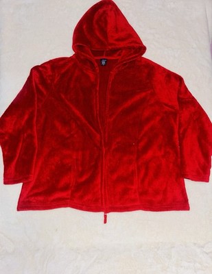 Basic Editions Bright Red Soft Fleece Zip Up Hooded Jacket