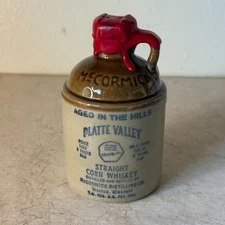 McCormick Platte Valley Straight Corn Whiskey Stoneware Jug 70's  empty bottle