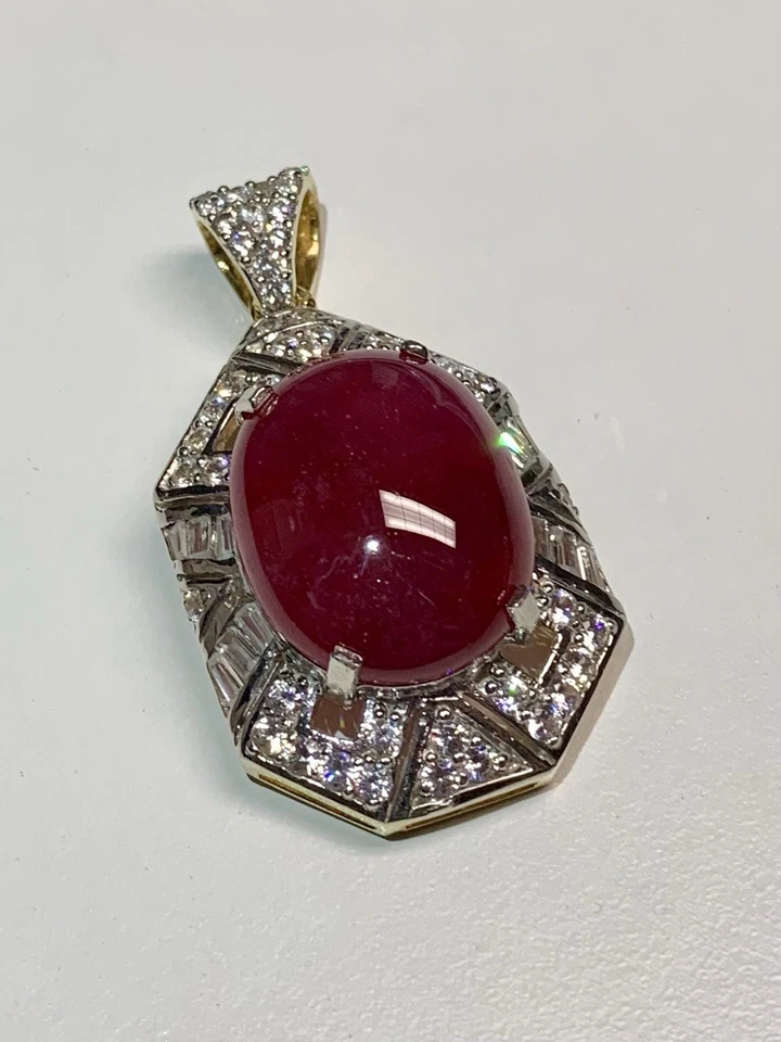 Pendant Mozambique Ruby Natural Heated Gemstone White Zircon 925 Sterling Silver - Image 2 of 4