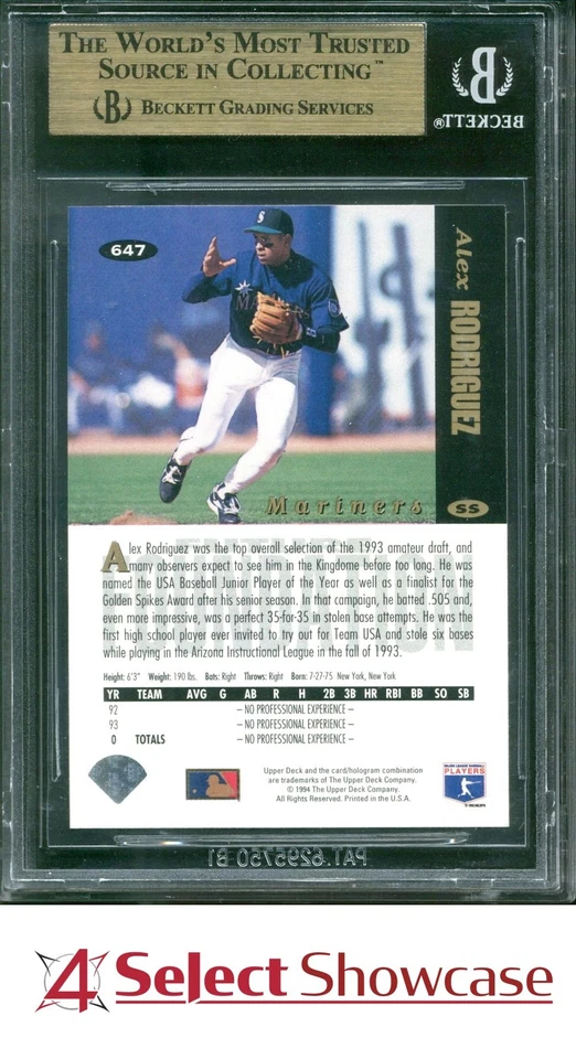 1994 COLLECTOR'S CHOICE GOLD SIGNATURE #647 ALEX RODRIGUEZ RC BGS 9.5 - Image 2 of 4