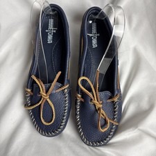 Minnetonka Women's Boat Moc Navy Style 619R Size 8 MADE in USA EUC