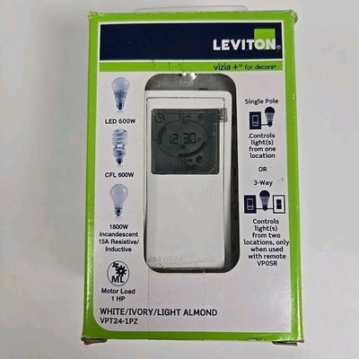 Leviton Decora Programmable Timer Switch VPT24-1PZ, Light & Motor, 3-Way, Neu...